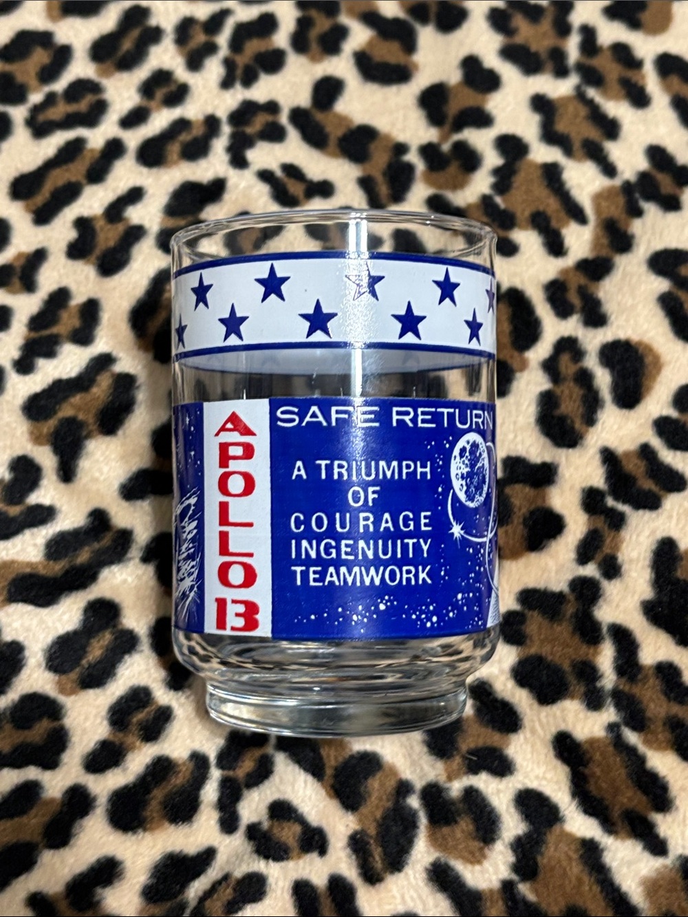 1970 NASA 🇺🇸 Apollo 13 Patriotic USA Glass Cup with Red White & Blue America